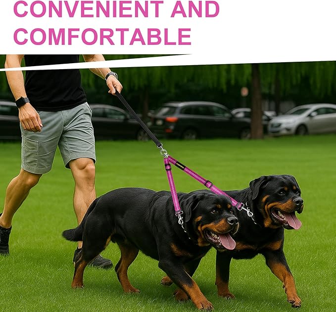 MingXpet Double Dog Leash for Two Dogs, No Pull Dog Leash, 360° Swivel No Tangle for Large Dogs Walking & Training, Shock Absorbing Reflective Bungee, Rose