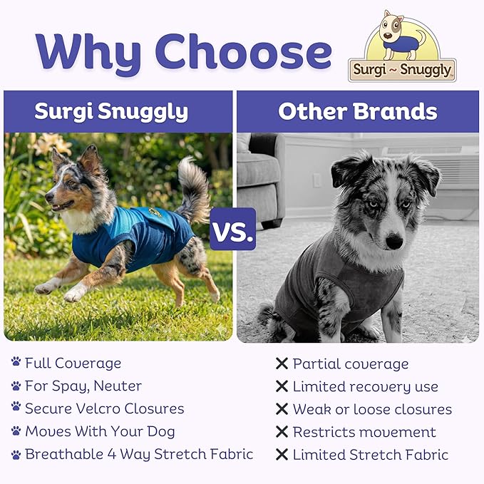 Surgi Snuggly Dog Surgery Recovery Suit - Dog Onesie for Post Surgery Recovery, Female Spay & Male Neuter - Surgical Suit for Dogs, E-Collar Cone Alternative, Double Blue - Large Short - 16"-20" (EC)
