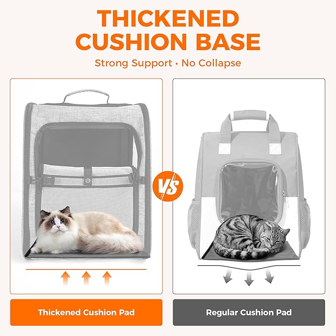 Pet Carrier for Cat - Stable Wide Base Cat Backpack Carrier with Airy Design, Escape-Proof Safety, Night Reflective & Multi-Pocket Storage