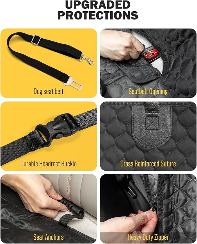 Dog Seat Cover for Back Seat, PU Hard Bottom Back Seat Extender Holds 420 lbs, Upgraded Material Waterproof, Anti Scratch, Safer, Easy to Use and Clean, Pet Car Bed Dog Hammock for Car, SUV, Truck