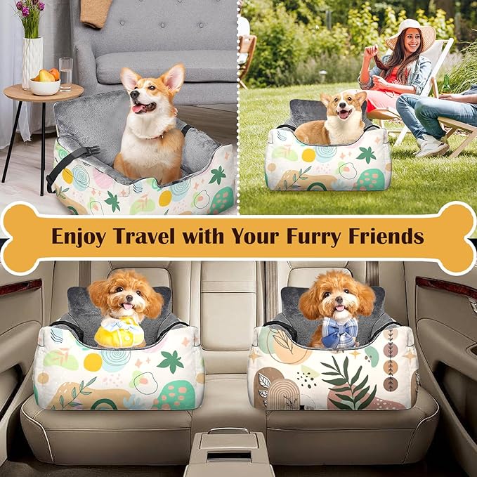 Dog Car Seats for Small Medium Sized Dogs Carseat for Car Funny Fuzzy Pet Dog Booster Car Seat Puppy Under 31 Lbs with Soft Plush Cushion&Washable Removable Cover