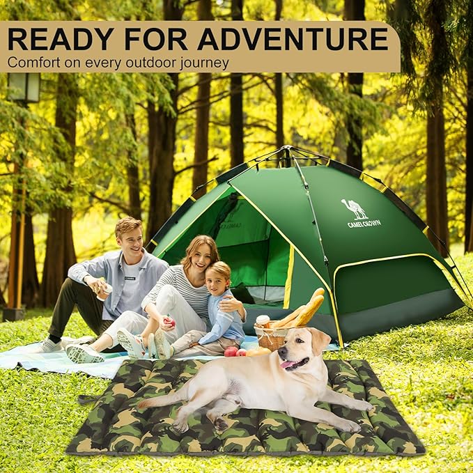 BINGPET Outdoor Travel Dog Bed for Large/Medium Dogs,Portable Waterproof Camping Mat with Carry Bag,Foldable Outside Bed,Machine Washable Indoor Pet Mat for Small,Medium and Large Dogs 26"x43"