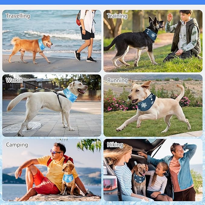 KOOLTAIL Dog Cooling Bandana, 2 Pack Instant Cooling Vest Pet Ice Scarf Adjustable, Summer Outdoor Ice Neck Cooler Towel Neck Wraps, Pet Chill Out Scarf Cooler Prevent Sunstroke in Hot Summer, Blue