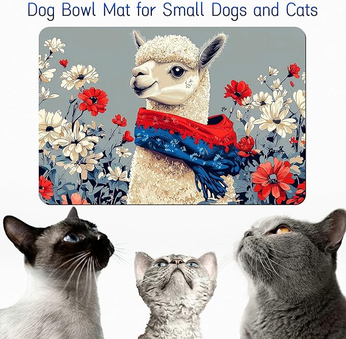 Dog Food Mat, 19.6" x 23.6" Absorbent Pet Feeding Mat for Food and Water, Waterproof Diatom Mud Pet Placemat with Non-Slip Rubber Backing, Easy Clean Cat Bowl Mat for Floors - Flower Camel