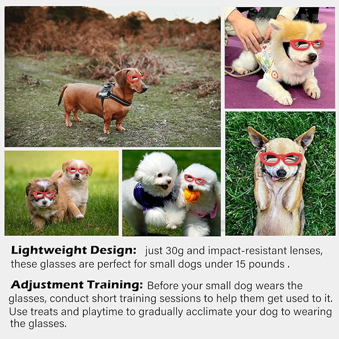 Dog Goggles Small Breed, UV/Wind/Dust/Fog Protection Pet Sunglasses with Adjustable Strap,Outdoor Dog Sunglasses for Small Dogs,Easy Wear