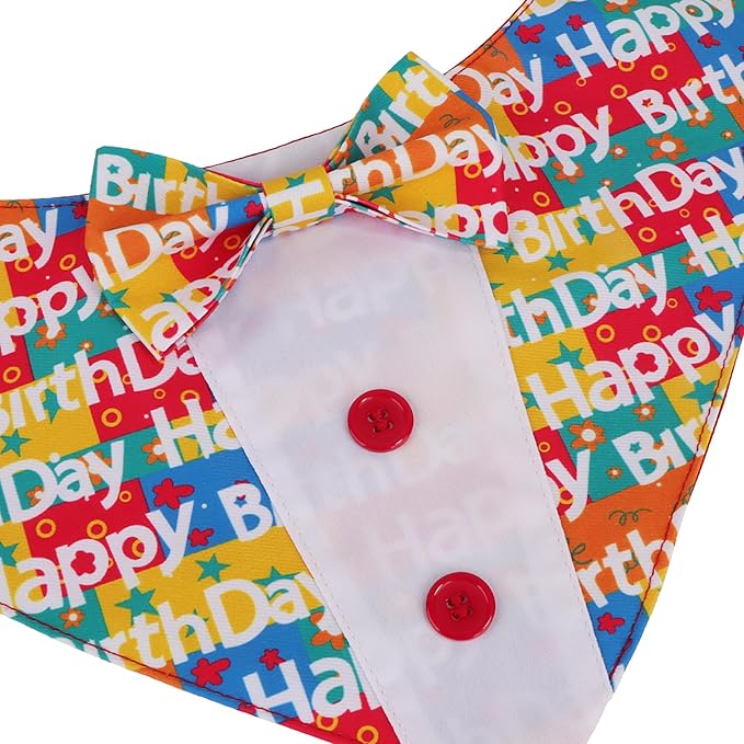 ADOGGYGO Birthday Dog Tuxedo, Adjustable Happy Birthday Print Pet Bowtie Collar Bandana for Extra Large Dogs (XL)