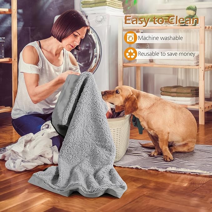 Dog Bed Cover, Washable Replacement Large Dog Bed Sheet with 3-Sided Continuous Zipper, Waterproof Liner, Soft Plush, Pet Mattress Fluffy Protector, 35x22x3 inches - S, Cover Only Grey