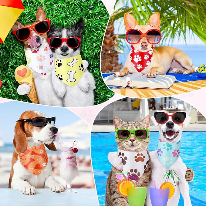 Abbylike 100 Pcs Paw Print Dog Bandanas Bulk Cute Footprint Bandanas for Dogs Triangle Kerchief Bib Scarf for Pets National Dog Day Party Costume Photo Props Accessories Pet Shops (25.6 x 17.7 x 17.7)