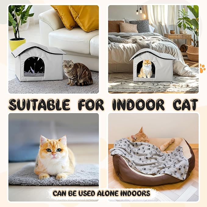 Self Heating Outdoor Cat House Weatherproof Insulated Stray Pet Feral Cat House Outdoor for Winter Collapsible Cats Shelter with Self Warming Mat Blanket and Tent Stakes for Feral Cats Dog