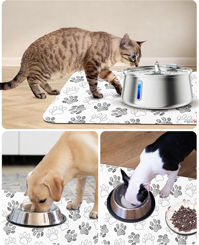 PEISAINOX Cat Dog Food Mat, Rapid Water Absorption Dog Mat for Food and Water,100% Waterproof Cat Dog Bowl Mat,16"x24"-White