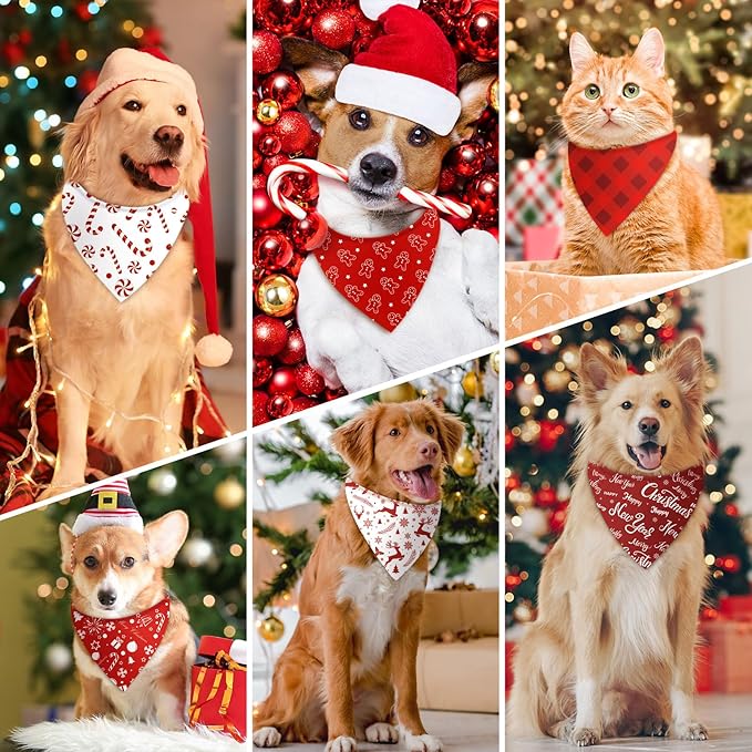 Abbylike 200 Pcs Dog Bandanas Bulk, Red & White Triangle Dog Kerchiefs for Small Medium Large Dogs, Reusable Pet Scarves for Groomers, Pet Shops, Parties & Photo Props, 25 Styles