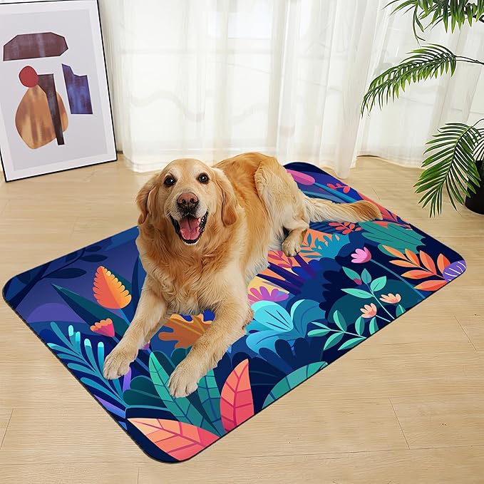 Boho Starry Forest Dog Food Mat–Absorbent Quick Dry Feeding Placemat for Food and Water Bowls, Non Slip Rubber Backing, Waterproof Pet Supplies for Mess-Free Eating 12"x20"