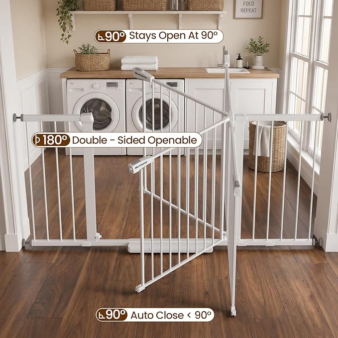 Mumeasy 36-63" Extra Wide Baby Gate for Stairs, 28.74" Walk Through Large Dog Gate for Doorways & Hallways, Auto Close Pet Gate Indoor, Pressure Mounted Child Wide Long Safety Gate for House, White