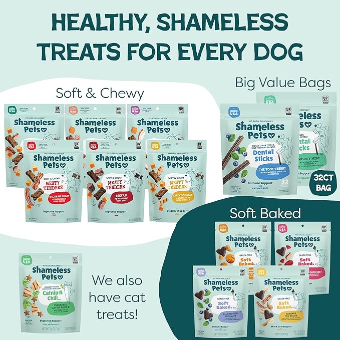 Shameless Pets Carrot & Mint Dental Chews for Dogs, 32 Chews - Natural Dog Teeth Cleaning Treats with Fresh Breath Benefits | Grain-Free Dental Sticks for Small, Medium & Large Dogs