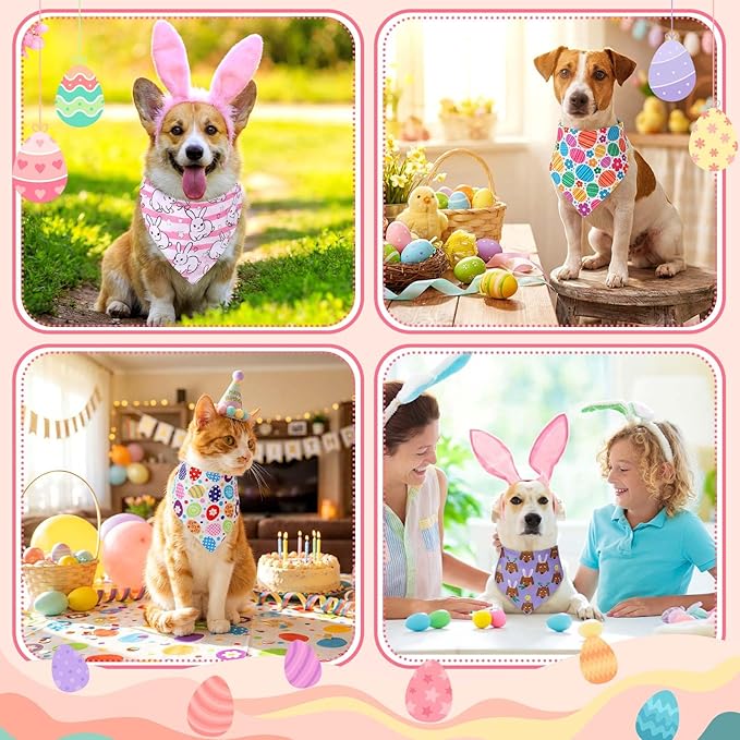 Youyole 120 Pcs Dog Bandana Bulks Bunny Dog Bandanas Rabbit Egg Pet Scarf Soft Cat Triangle Scarfs Pet Bandana Bibs for Small and Medium Breed