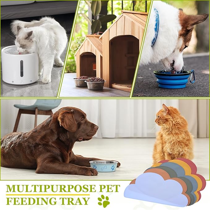 Silicone Pet Feeding Mat, Waterproof Dog Cat Food Bowl Placemat Tray Anti-Slip with Raised Edge Foldable Heat-Resistant (Burgundy, Cloud Shape), Intended for Cat Dog Water Bowl