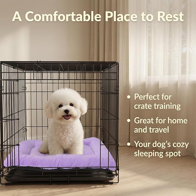 Dog Crate Bed 24x18 for Small Dogs,Washable Dog Crate Mat,Soft Kennel Bed Mattress with Non Slip Bottom,Purple