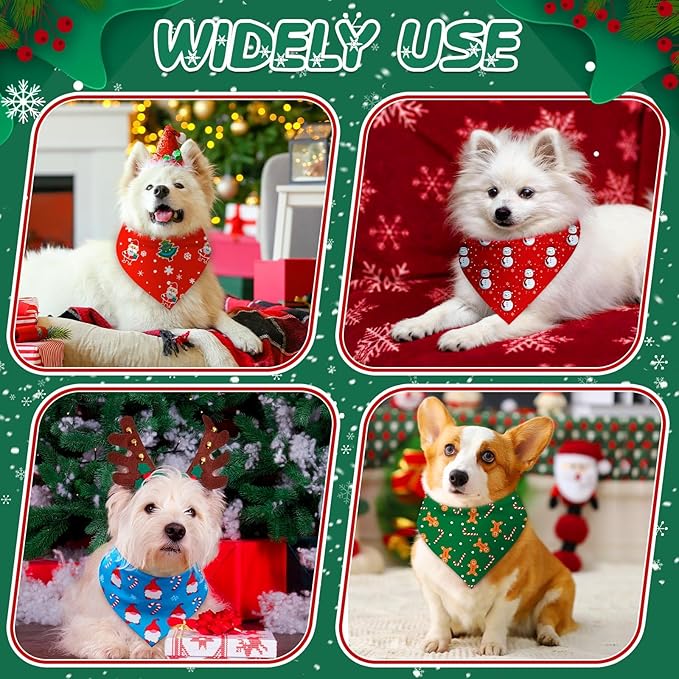 Sanwuta 72 Pcs Christmas Dog Bandana Bulk Washable Puppy Triangle Scarfs Xmas Cat Bandanas Adjustable Soft Christmas Pet Triangle Bibs Accessories for Small Medium Dogs Cats Pets Costume
