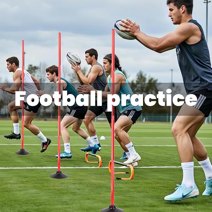 6 Pcs 5 FT Adjustable Agility Training Poles for Soccer,Basketball,Football, Horse,Dog-Speed and Agility Training Equipment Sports Training Poles with Rubber Bases and Bag
