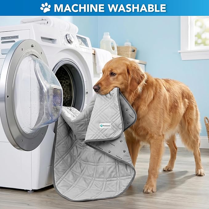 PetAmi Dog Cooling Mat, Waterproof Self Cooling Dog Pad with Non-Slip Backing, Q-Max >4.0 Pet Cooling Mat for Crate, Couch, Kennel & Car, Indoor Outdoor Summer Use, Light Grey, 60x80