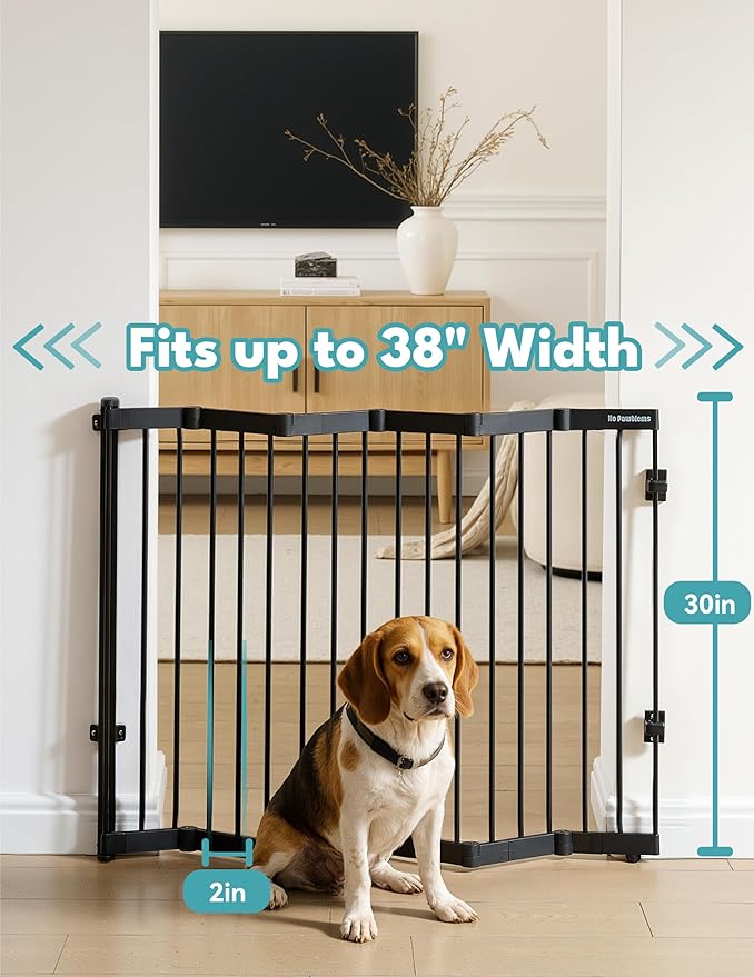 No Pawblems Retractable Safty Gate, Metal Adjustable Dog Gate for Doorways, Stairs & Hallways, Expands to 38" Wide, Auto Retract Design, No Bottom Bar, Black