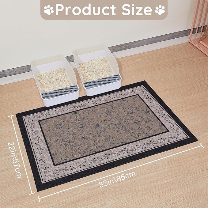 Cat Litter Mat Trapping Rug 33"x22", Large Litter Box Mat for Floor, Non-Slip Waterproof Backing, Soft Mesh Easy to Clean Pet Mat for Cat Brown