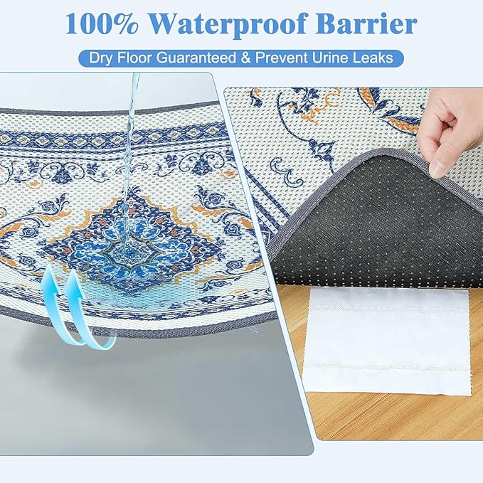Unicorn Catcher 33X22in Cat Litter Mat Machine Washable Soft 3D Air Mesh Litter Box Rug Non-Slip Backing Quick Dry Scatter Control for Paws,Blue