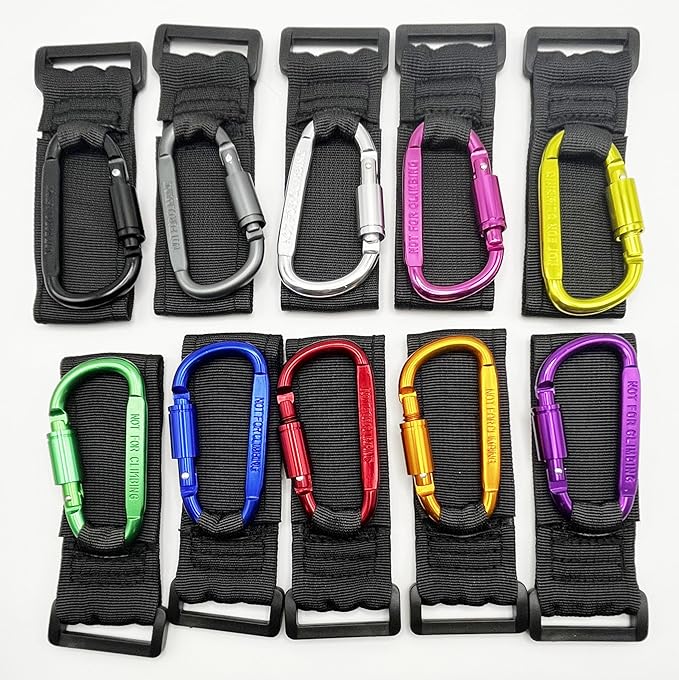 Baby Stroller Hook, Carry 30 lbs per Stroller Carabiner Clip, Adjustable Baby Stroller & Car Seat Hook for Hanging Diaper Bag, Wheelchair,Golf cart, Shopping and Pet Cart(2 Pcs Red)