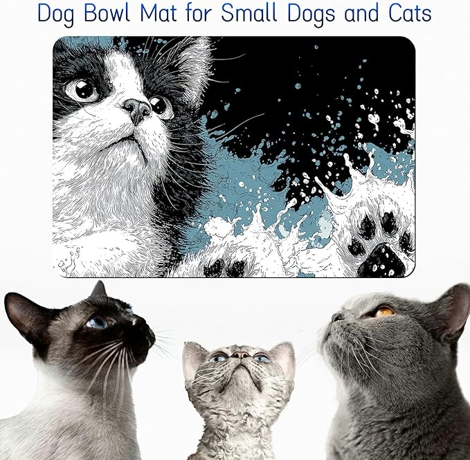 Dog Food Mat, 19.6" x 23.6" Absorbent Pet Feeding Mat for Food and Water, Waterproof Diatom Mud Pet Placemat with Non-Slip Rubber Backing, Easy Clean Cat Bowl Mat for Floors - Black Cat Claw