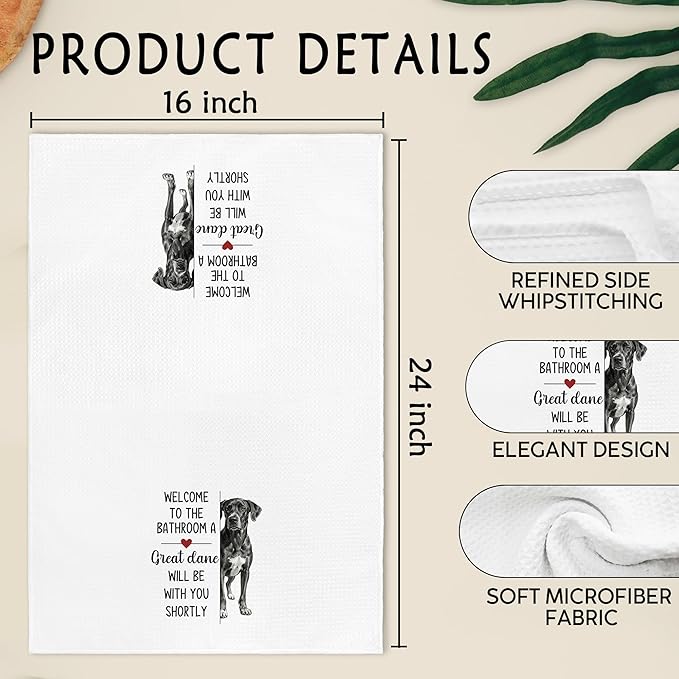 Funny Great Dane Dogs Hand Towels for Bathroom, A Great Dane Will Be with You Shortly Hand Towels, Funny Dog Themed Dish Tea Towel for Kitchen Bathroom,Dog Lovers Gifts for Women, 16x24 In