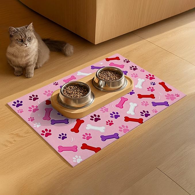 HOMETITUTE 24x16 inch Non Slip Dog Food Mat Pet Bowl Placemat for Food and Water Puppy Feeding Mat Small Dog Bowl Mats Cat Food Mat Easy Clean Pet Feeding Mats for Small Pets