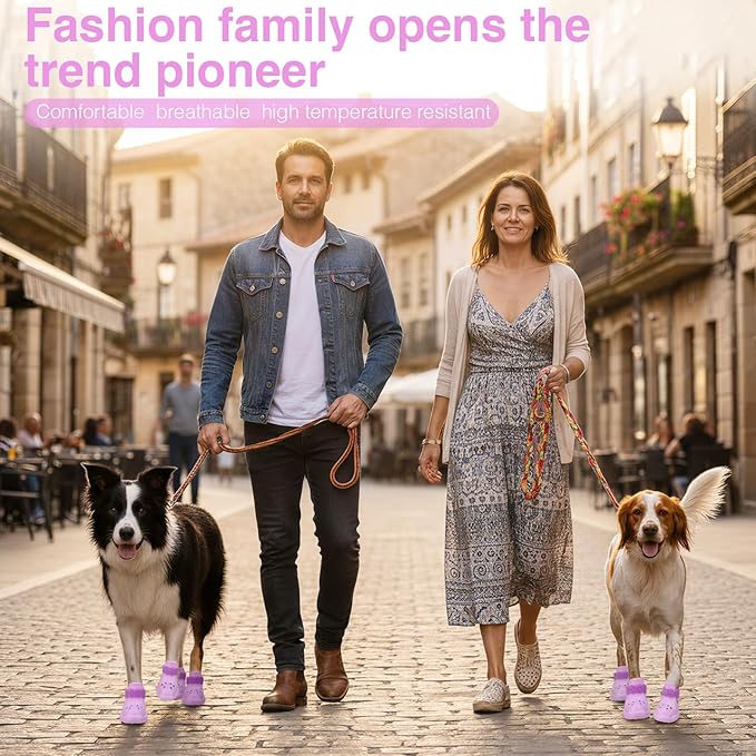 Dog Shoes for Hot Pavement and Snow - Waterproof, Non-Slip, Breathable Booties with Adjustable Straps for Small Medium, and Large Dogs (Purple, XXL)