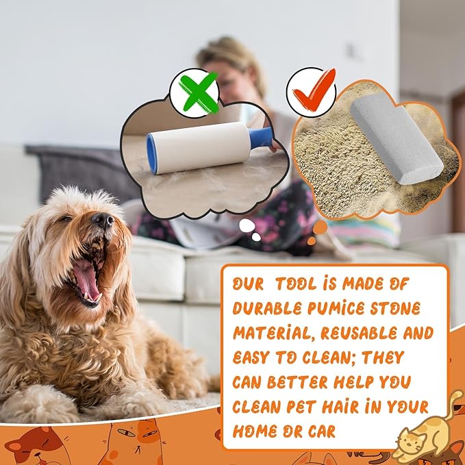 Abbylike 6 Pcs Pet Hair Remover Pumice Stone Reusable Portable Dog Cat Hair Removal Tool Scraper for Carpet,Couch, Bedding, Car Upholstery, Furniture Cleaning (3.74 x 1.97 x 1.38 Inch,Gray)