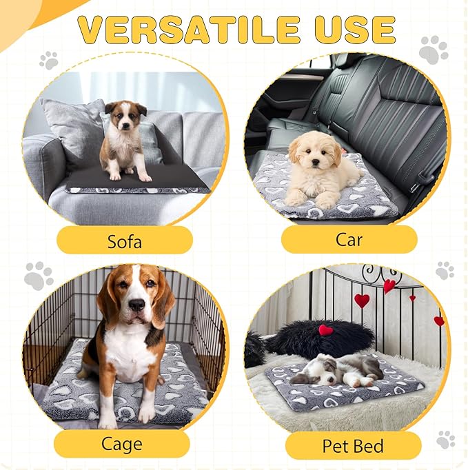 VitalCozy 3 Pcs Waterproof Reversible Dog Crate Pad Warm and Cool Dog Cats Bed Mat for Crates Sleeping Mat Cozy Heart Pattern Pet Bed for Puppy Cat Puppy Kitten Cushion Carrier, Grey(18"x14"x1.6")