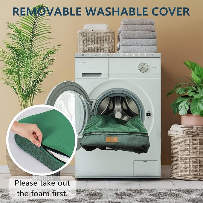 LIROCE Washable Dog Bed Cover Replacement, XXL Wrap-Around Zipper Cover for Orthopedic Memory Faom Dog Bed (48x30x6 inches), Green