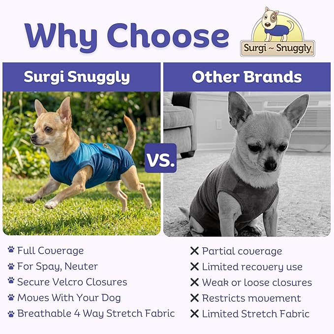 Surgi Snuggly Dog Surgery Recovery Suit - Dog Onesie for Post Surgery Recovery, Female Spay & Male Neuter, Surgical Suit for Dogs, E-Collar Cone Alternative, Double Blue - Extra Small - 10"-11.5" (EC)