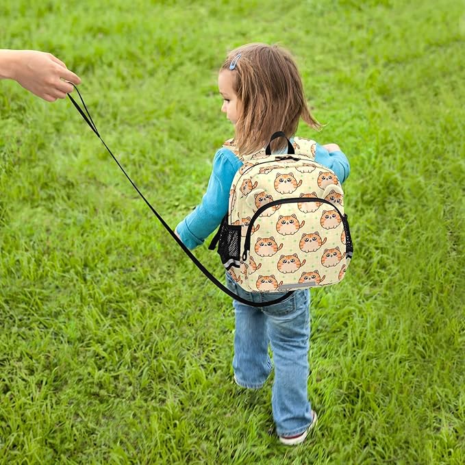 Cute Cat Pattern Toddler Backpack with Leash, Cute Preschool Backpack Baby Harness Bookbag, 10L