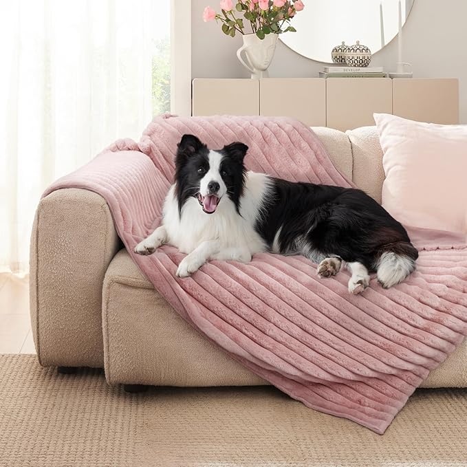 Waterproof Pet Blanket for Large Dogs & Cats - Reversible Calming Plush, Washable Furniture Cover for Couch, Bed, Car Seat, Blocks Leaks, Stains & Pet Fur (Pink, 60"x80")
