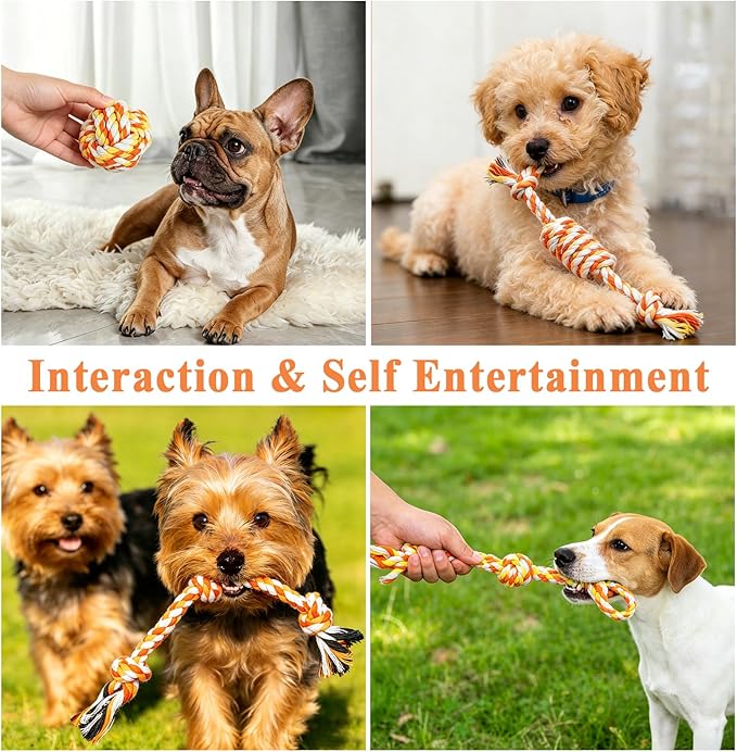 ASOCEA 5 Pack Dog Rope Toys Cotton Puppy Teething Rope Durable Chew Toys for Boredom Small Dogs Puppies Interactive Tug Toy for Training Fetching (Orange)