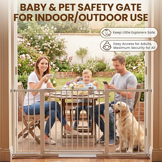 Mumeasy Extra Wide Large Baby Gate for Doorways, 36-66" Walk Through Wide Long Dog Gate for Door & Stair, Auto Close Dual Swing Pressure Mounted Child Safety Gate for Toddlers, Puppies & Pets, White