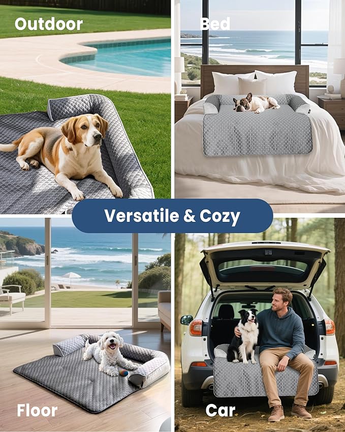 Dog Cooling Mat Large Sized Cooling Dog Beds for Couch with Sides, Self Cooling Orthopedic Pet Bed with Removable Washable Cover for Sofa Floor Car, Durable & Non-Gel, 45 x 37 inch, Grey