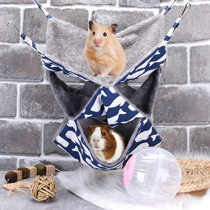 3 Tier Ferret Rat Hammock,Guinea Pig Cage Accessories,13.7x13.7 Inches,Pet Cage Hanging Bunkbed Hammock for Small Animals,Guinea Pig,Ferret,Kitten,Squirrel,Chinchilla,Rat,Parrot(Blue)