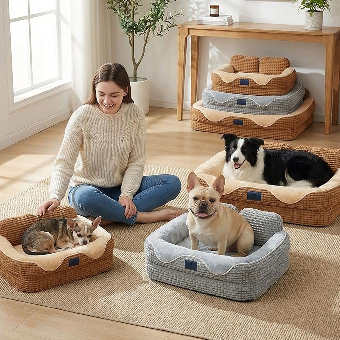 Veehoo Cute Dog Bed for Medium Sized Dogs, Orthopedic Waterproof Medium Pet Beds with Sides, High Back Non-Slip Bottom and Egg-Crate Foam Pet Couch Sofa with Washable Removable Cover Grey, 28"