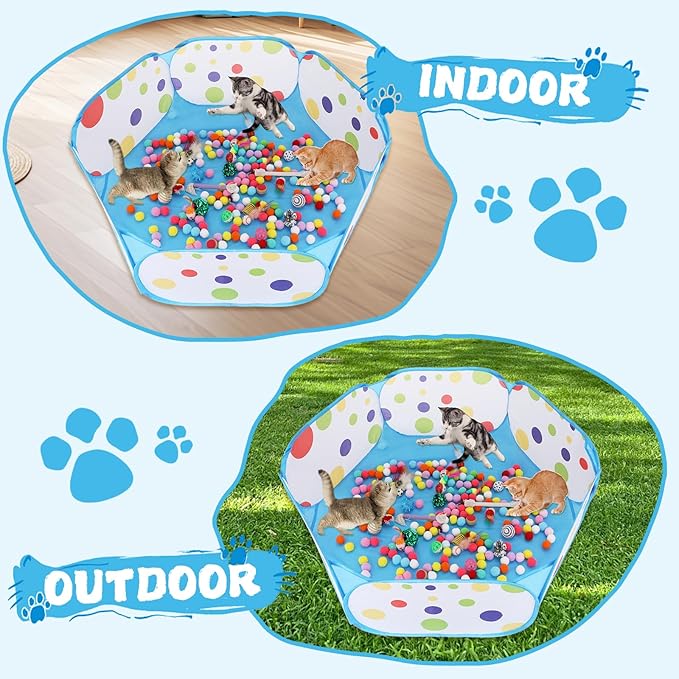 Foxtell Cat Ball Pit Include 229 PCS Interactive Cat Toys for Indoor Bored Self Play Enrichment Toy for Indoor Cats Interactive Fun and Exercise