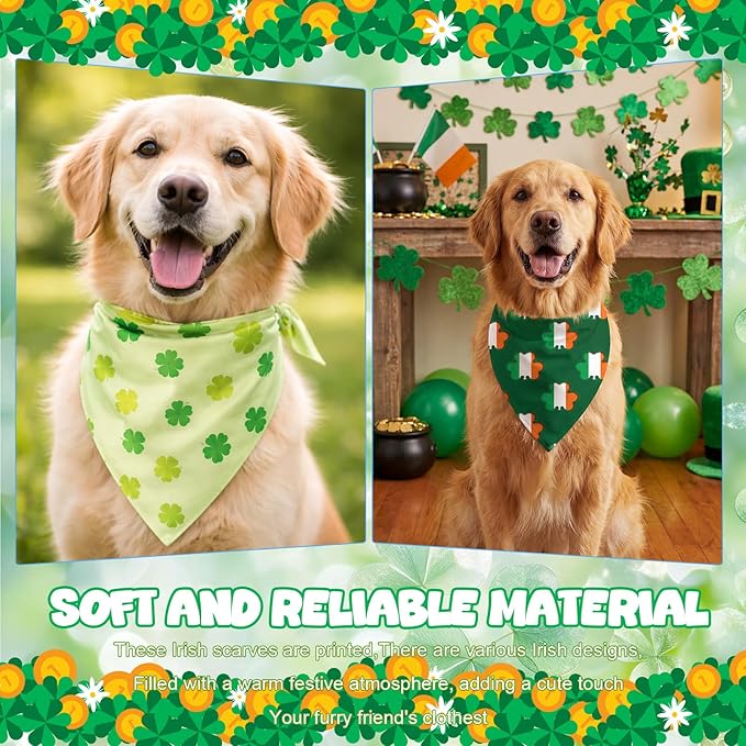 Abbylike 200 Pcs St Patricks Day Dog Bandanas Bulk Green Shamrocks Bandanas for Dogs Triangle Kerchief Bibs Scarf Set for Pet Irish Party Costume Photo Props Accessories Pet Shops Groomer, 25 Styles
