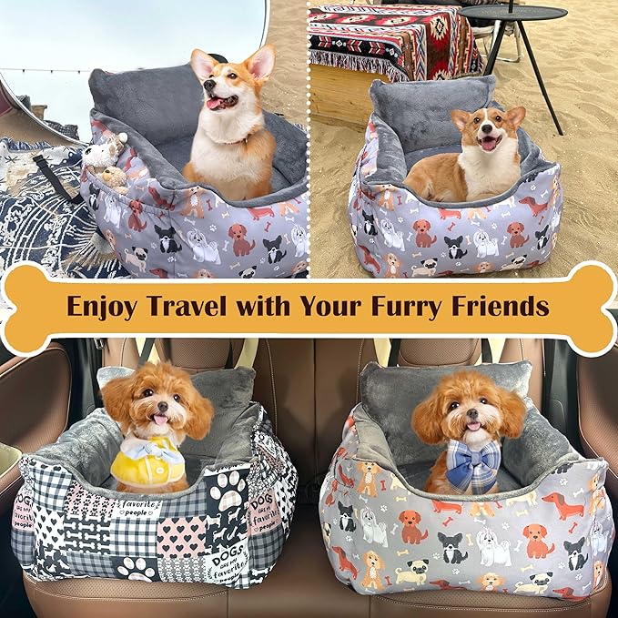 Dog Car Seats for Small Medium Sized Dogs Carseat for Car Funny Fuzzy Pet Dog Booster Car Seat Puppy Under 25 Lbs with Soft Plush Cushion&Washable Removable Cover