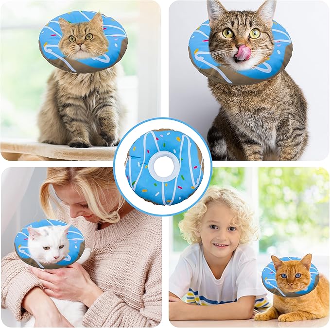 Seyezo Cat Cone Collar Soft, Adjustable Cat Recovery Collar Kitten Cones to Stop Licking, Cute Donut E Collar After Surgery, Cats Neck Pillow Elizabethan Cones of Shame (Waterproof Blue, Medium)
