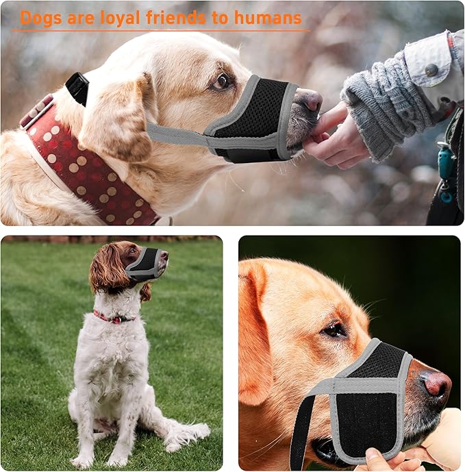 Seyezo Dog Muzzle, Soft Breathable Muzzle for Small Medium Large Dogs, Air Mesh Nylon Muzzle Cover Prevent Biting Barking Chewing, Adjustable Drinkable Pet Muzzle 6 Sizes(Grey,XS)