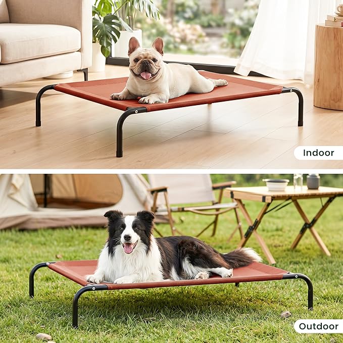 Love's cabin Elevated Cooling Dog Bed for Large Dogs, Portable Indoor & Outdoor Raised Pet Dog Cat Cot, Durable Summer Frame with Breathable Mesh, Terracotta, 48 inches