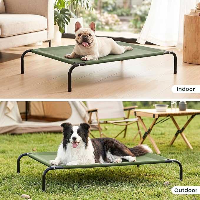 Love's cabin Elevated Cooling Dog Bed for Large Dogs, Portable Indoor & Outdoor Raised Pet Dog Cat Cot, Durable Summer Frame with Breathable Mesh, Olive Green, 48 inches